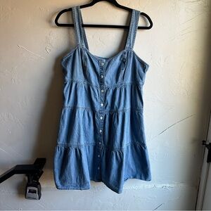 Levi’s Denim Babydoll Dress Y2K Cottagecore 90s Button Front Country Cowgirl L